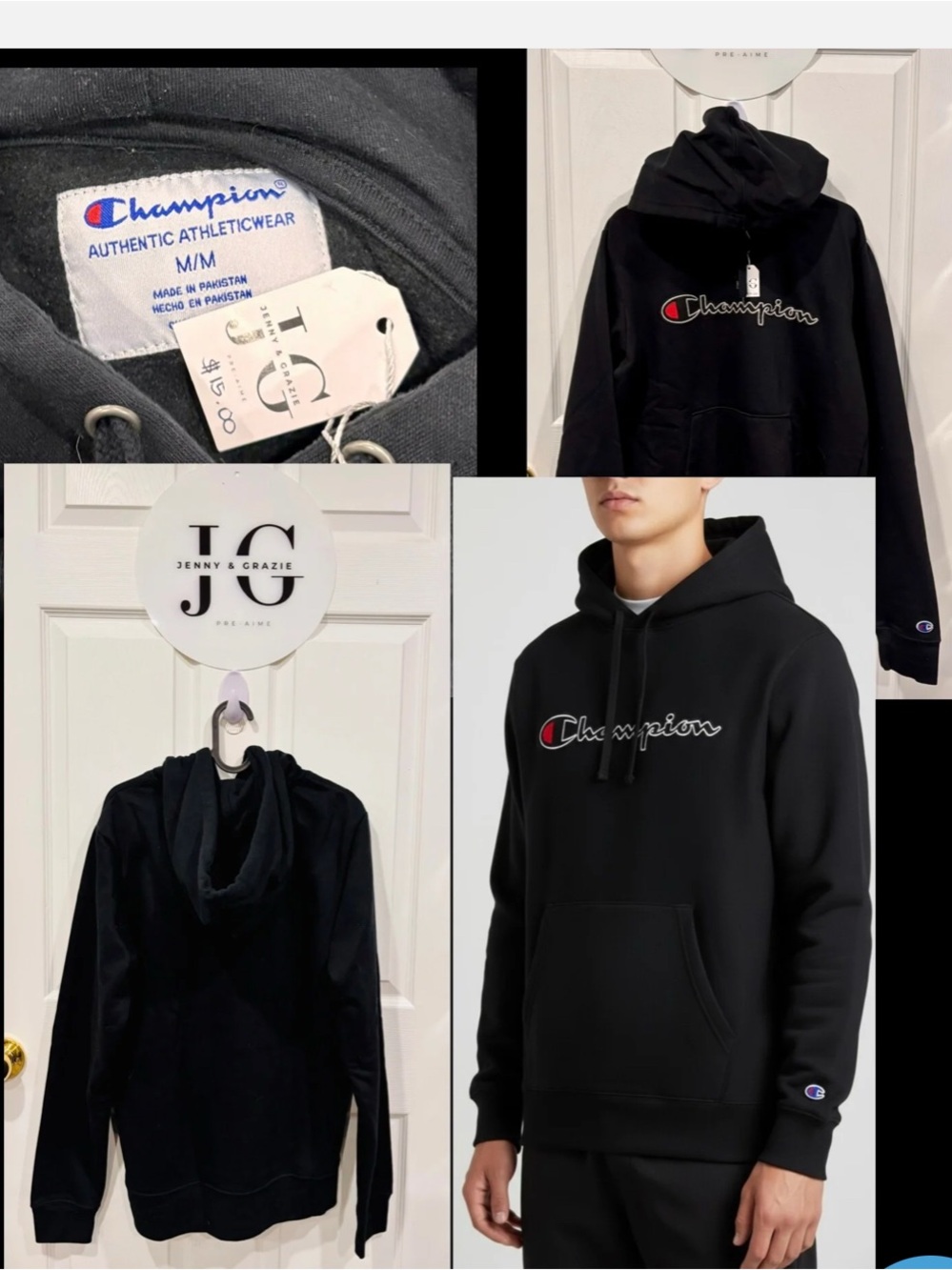 Champion Black Crewneck Hoodie with Embroidered Logo